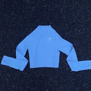 gymshark vital seamless 2.0 high neck midi top in pearl blue marl